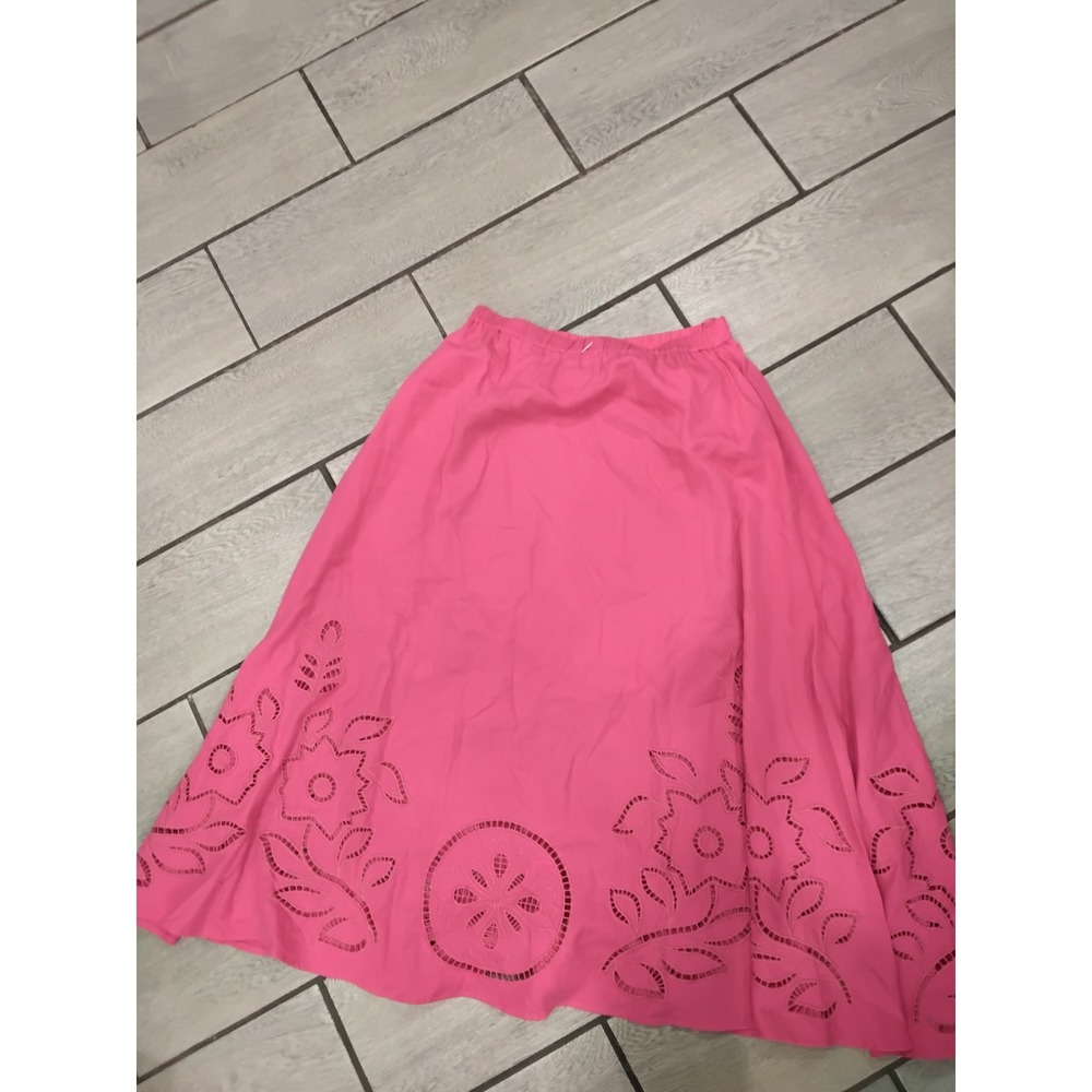 MISA Los Angeles Pink Floral Cutout Maxi Skirt Size Small Elastic Waist - Picture 5 of 7